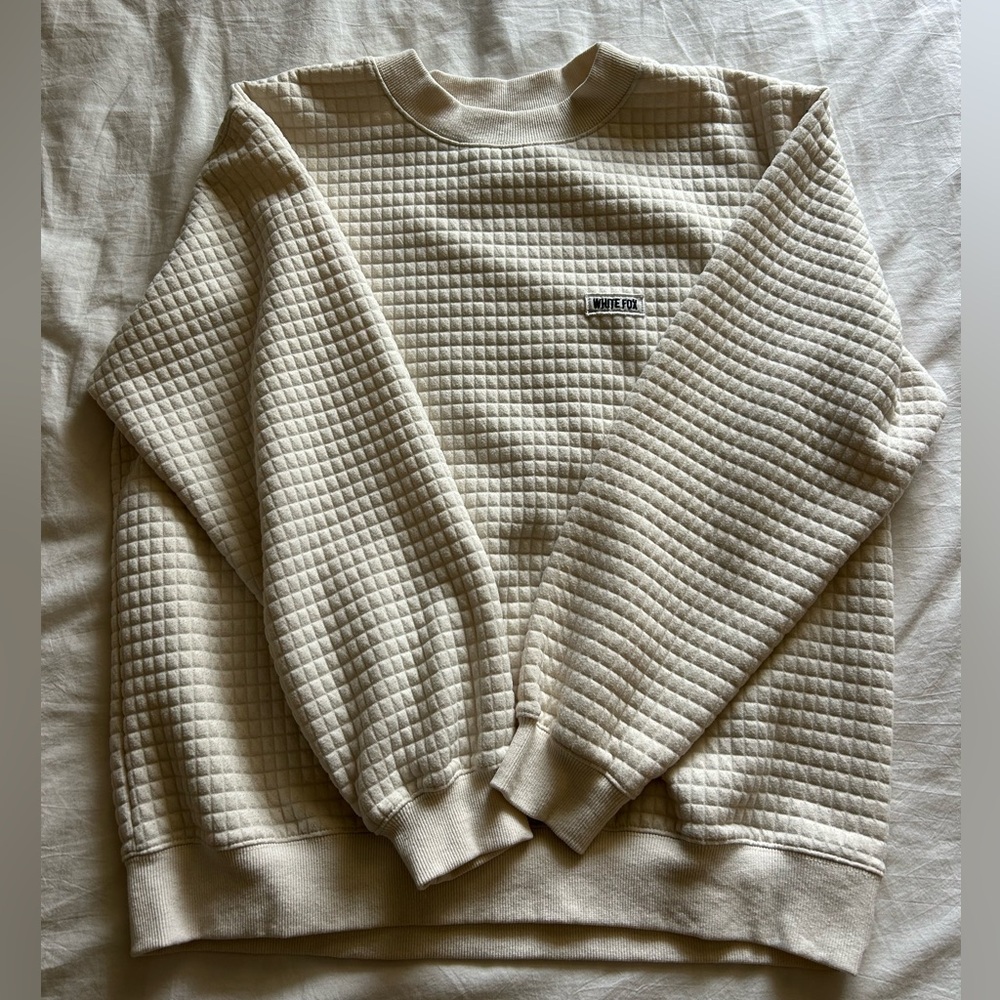 White Fox Waffle Knit Crewneck